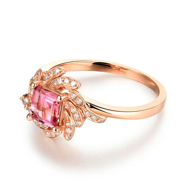 18K Rose Gold Pink Tourmaline Ring For Women