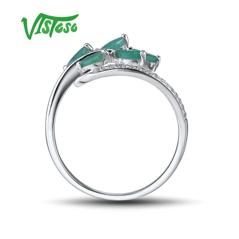 14K White Gold Diamond and Sapphire Emerald Ring for Lady