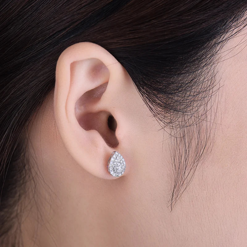 14K White Gold Pear Shape Natural Diamond Earrings for Women