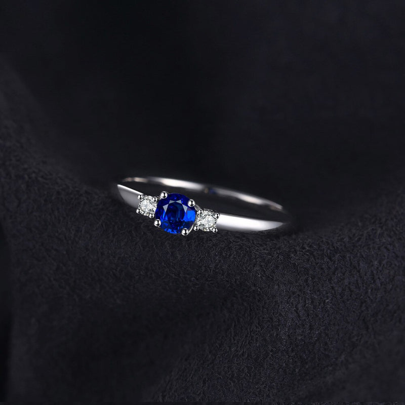 925 Sterling Silver Blue Sapphire 3 Stone Promise Ring for Women