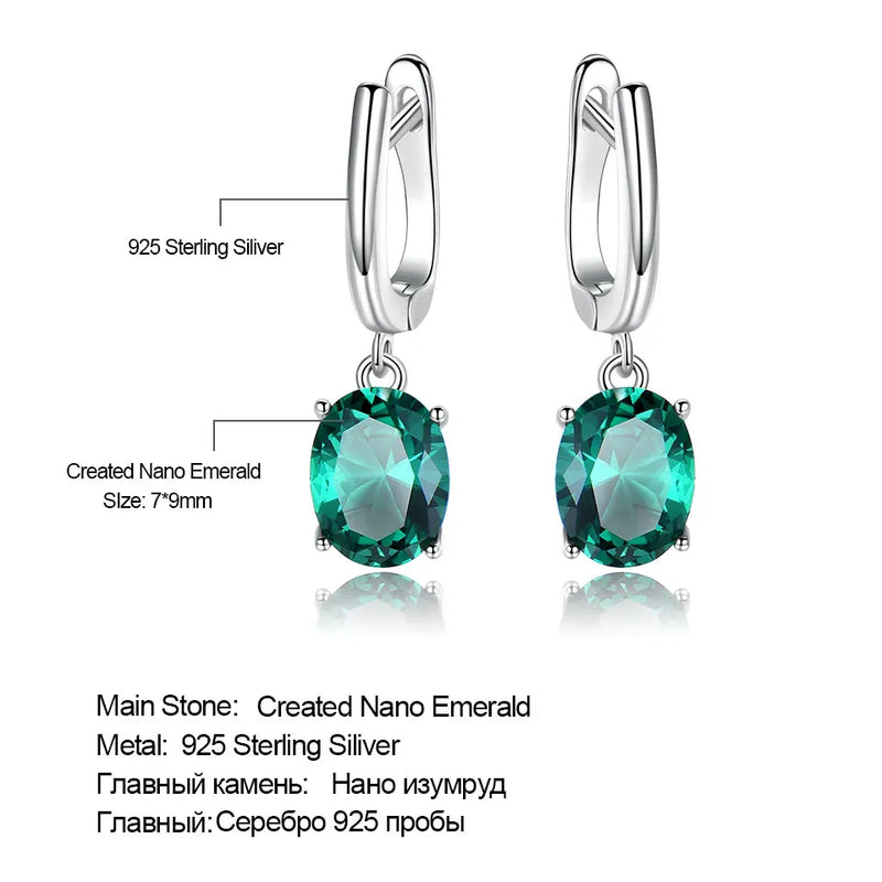 925 Sterling Silver Emerald Gemstone Long Clip Earrings for Women