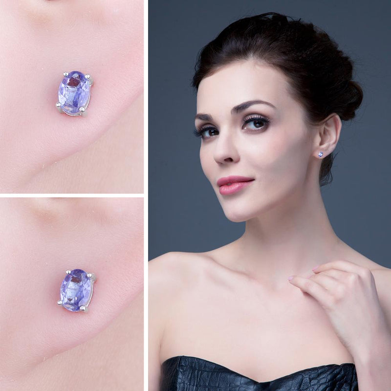 925 Sterling Silver 1ct Oval Tanzanite Stud Earrings for Women