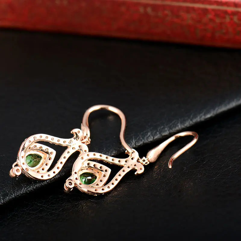 18K Rose Gold Tsavorite Gemstone Pear Earrings for Women