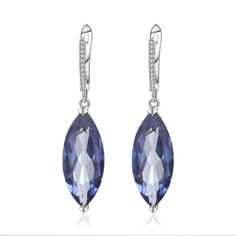 925 Sterling Silver Iolite and Quartz Drop Earrings for Women