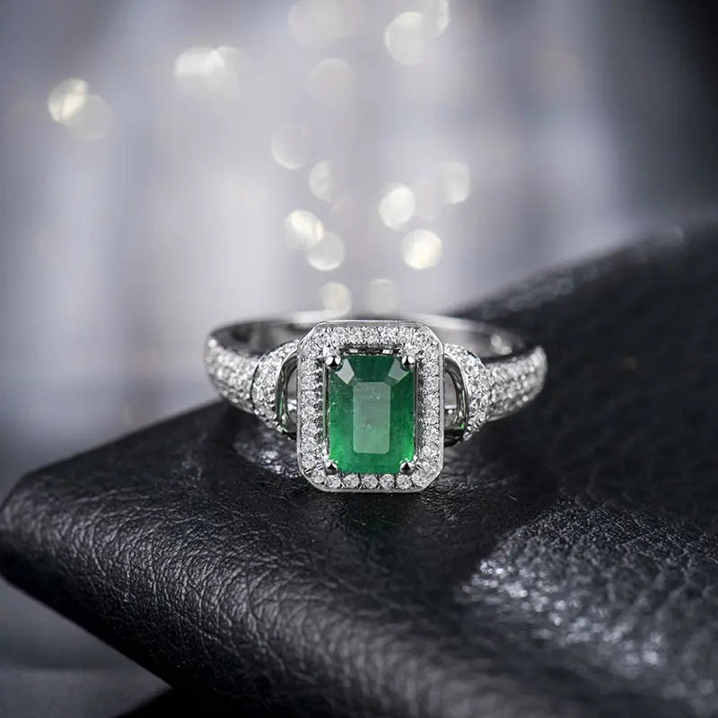 14k White Gold 1.25ct Emerald and Diamond Wedding Ring for Women