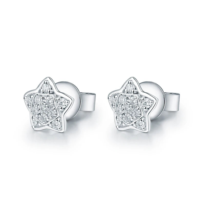 18K White Gold Star Moon Diamond Stud Earrings for Girl