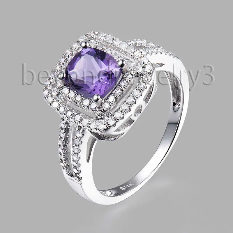 14kt White Gold Amethyst Engagement Ring For Women