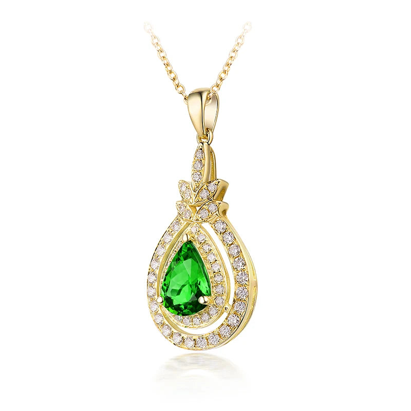 14K Yellow Gold Tsavorite Pendant with Diamonds Necklace for Women