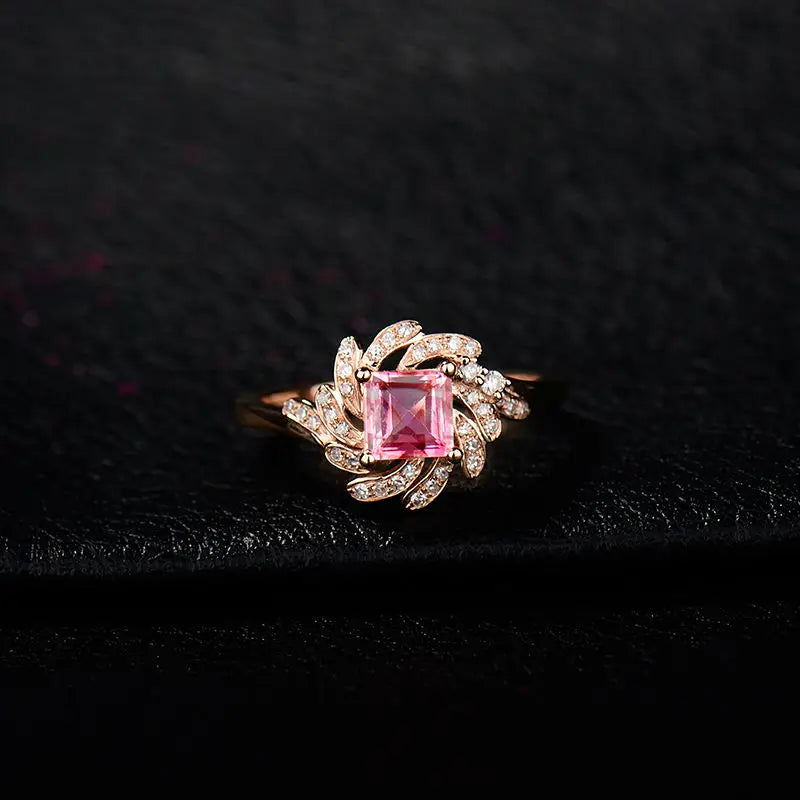 18K Rose Gold Pink Tourmaline Ring For Women