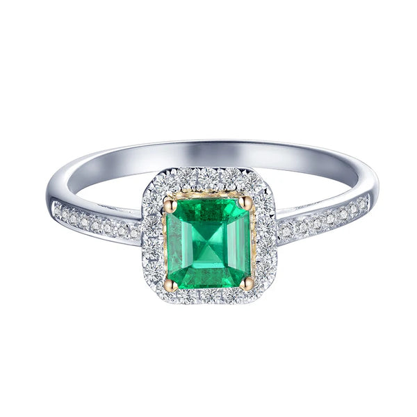 18K White Gold Emerald Cut Emerald Ring for Women