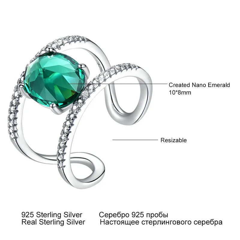 925 Sterling Silver Green Emerald Ring For Women