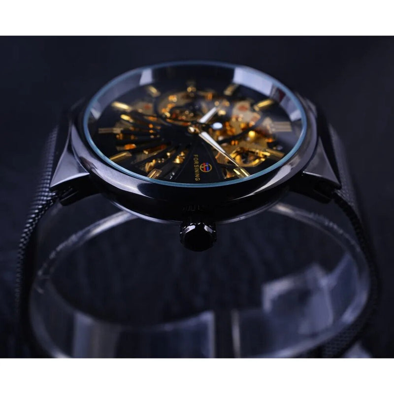 Stainless Steel Fashion Waterproof Mechanical Skeleton Watch for Unisex