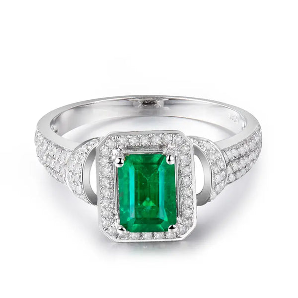 14k White Gold 1.25ct Emerald and Diamond Wedding Ring for Women