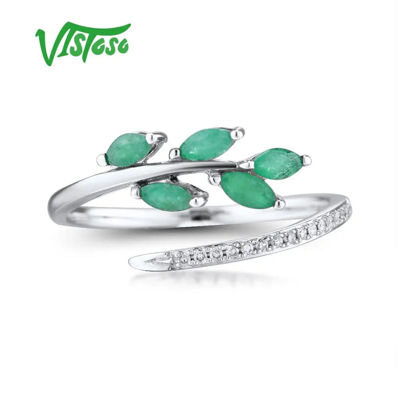 14K White Gold Diamond and Sapphire Emerald Ring for Lady