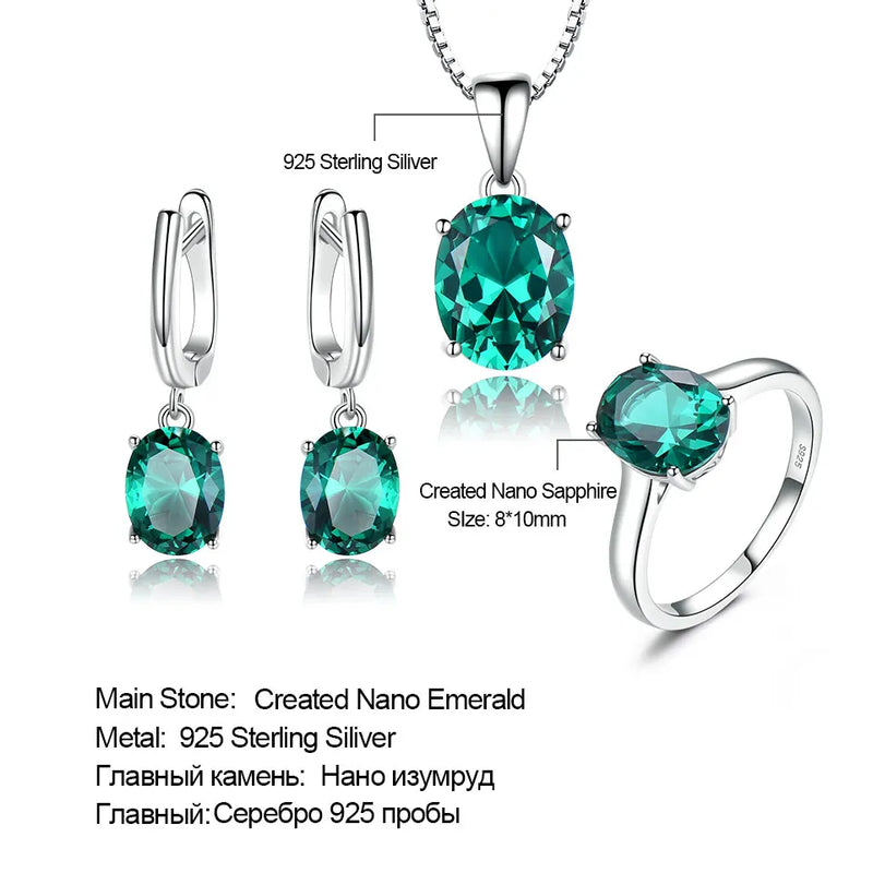 Sterling Silver Emerald Ring and Pendant Set for Women