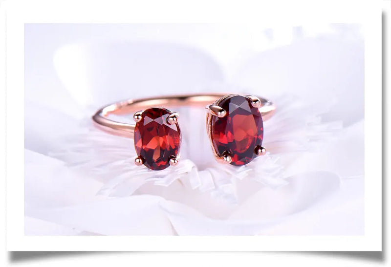 Sterling Silver Rose Gold Plated Oval Double Garnet Ring for Women