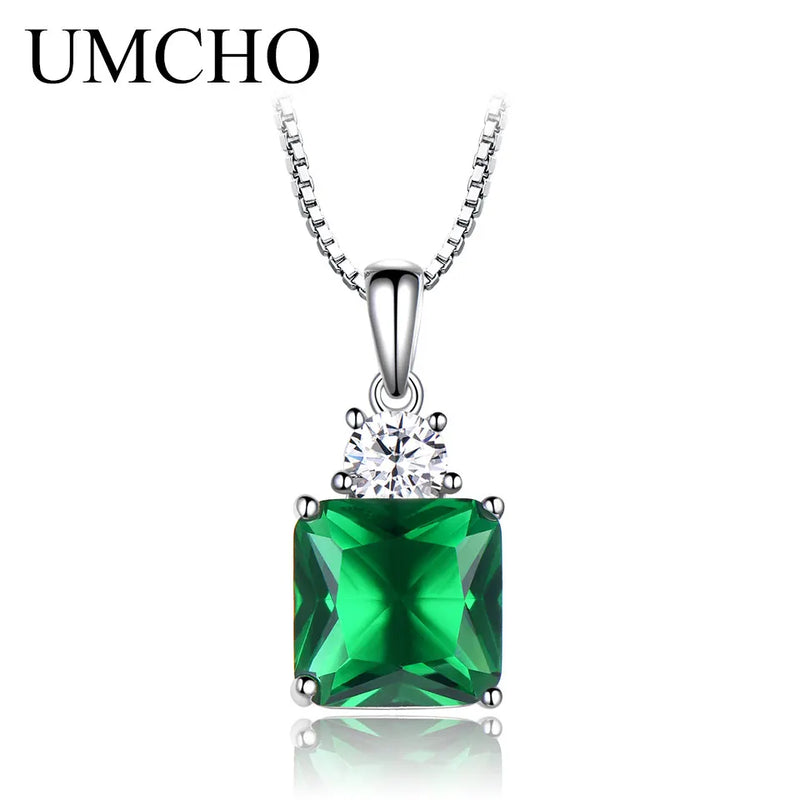 925 Sterling Silver Nano Emerald Cushion Necklace