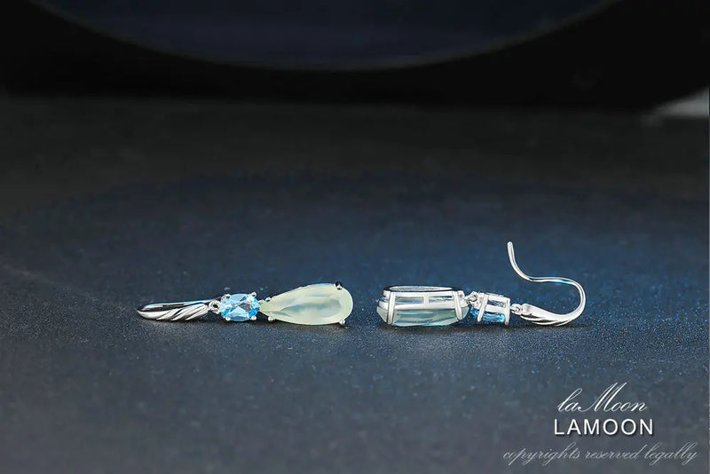 Sterling Silver Prehnite and Blue Topaz TearDrop Earrings for Women