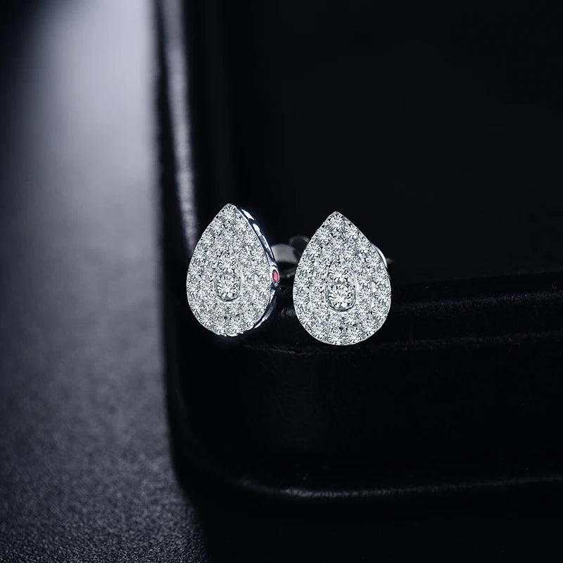 14K White Gold Pear Shape Natural Diamond Earrings for Women