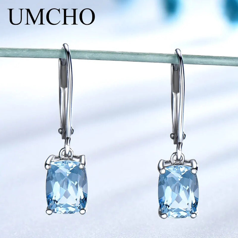 Sterling Silver Sky Blue Topaz Earrings Necklace Set for Women