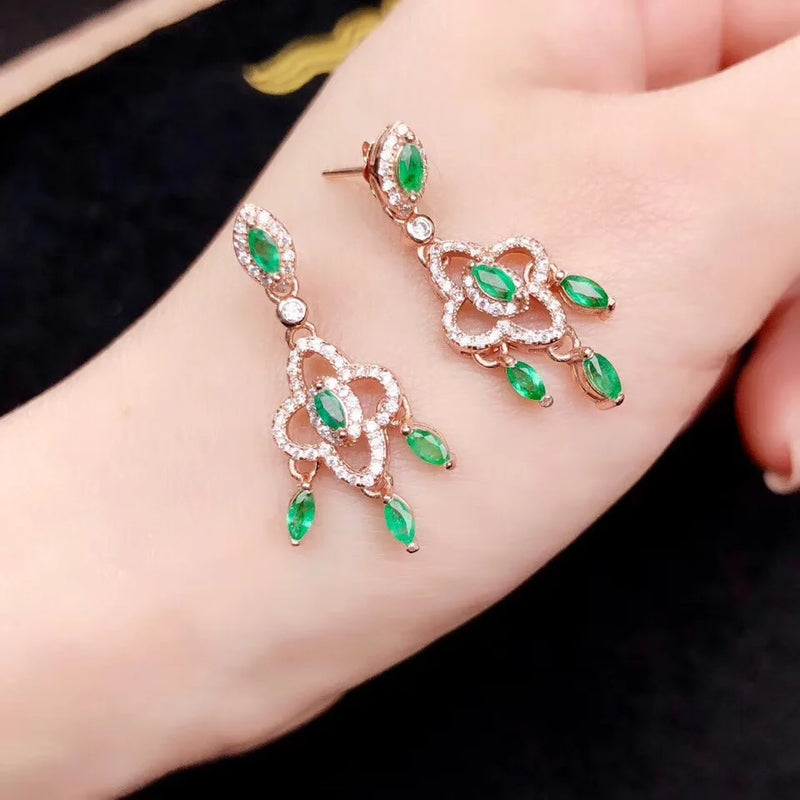 S925 Silver Green Emerald Earrings