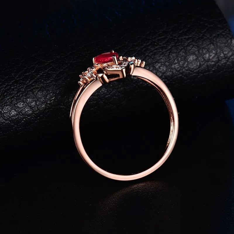 14K Rose Gold Ruby Diamond Ring for Women