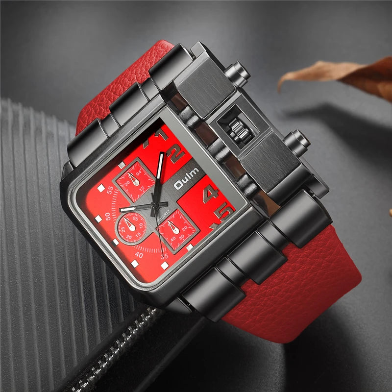 Large Square Men's Luxury Leather Watch