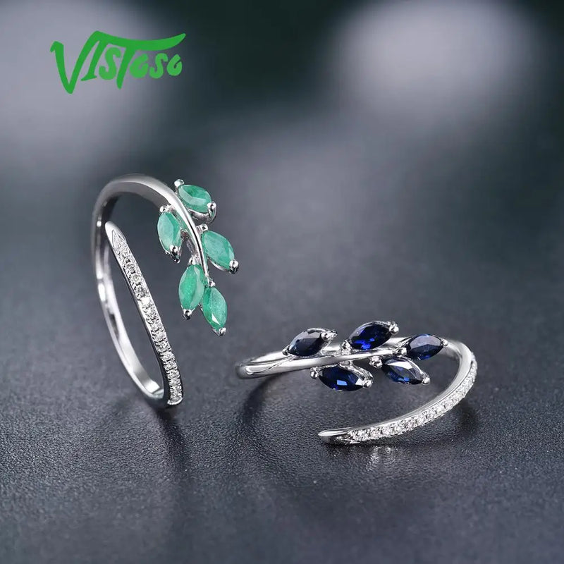 14K White Gold Diamond and Sapphire Emerald Ring for Lady