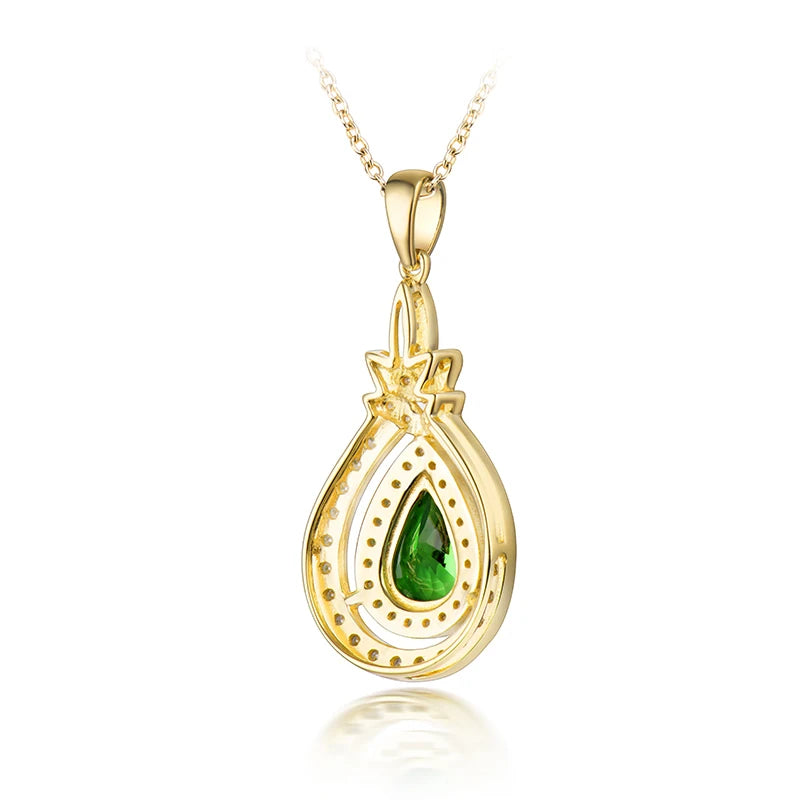 14K Yellow Gold Tsavorite Pendant with Diamonds Necklace for Women