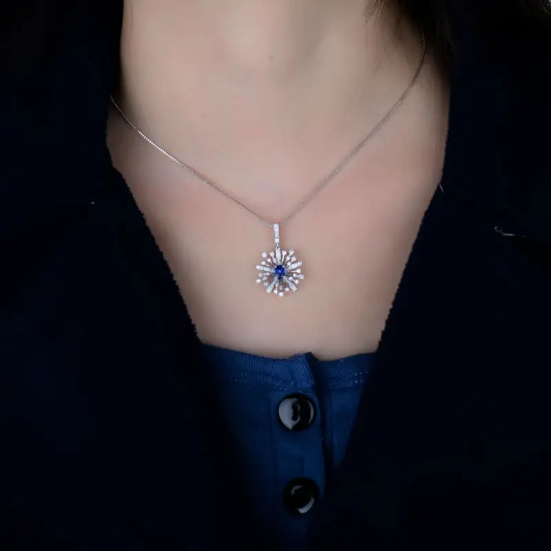 18Kt White Gold Diamond & Sapphire Blooming Pendant for Her