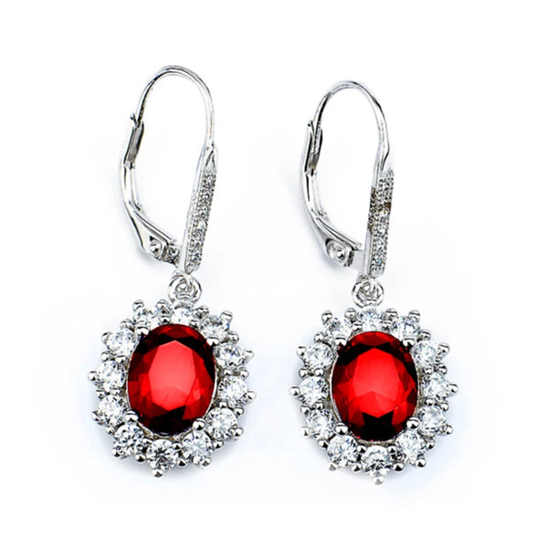 Sterling Silver Drop Earrings with Blue Red Sapphire CZ Crystals for Women