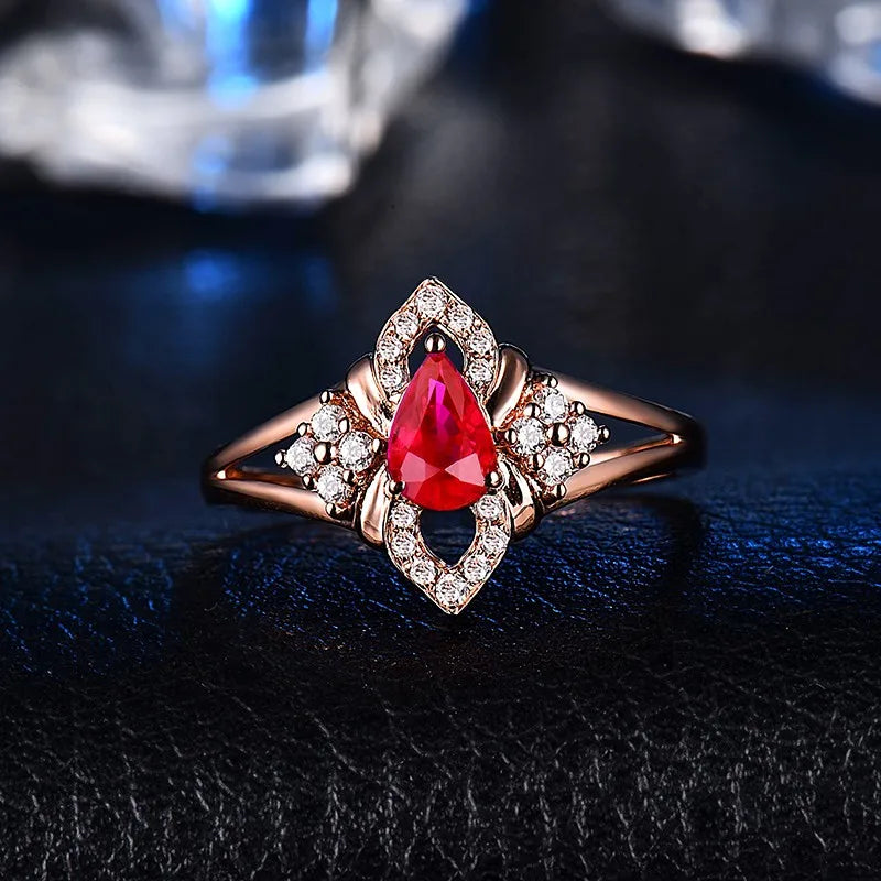 14K Rose Gold Ruby Diamond Ring for Women