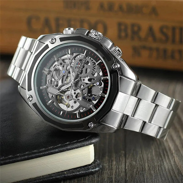 Stainless Steel Skeleton Automatic Mechanical Watch for Men