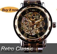 Golden Rectangle Dial Hollow Skeleton Mechanical Watch for Men