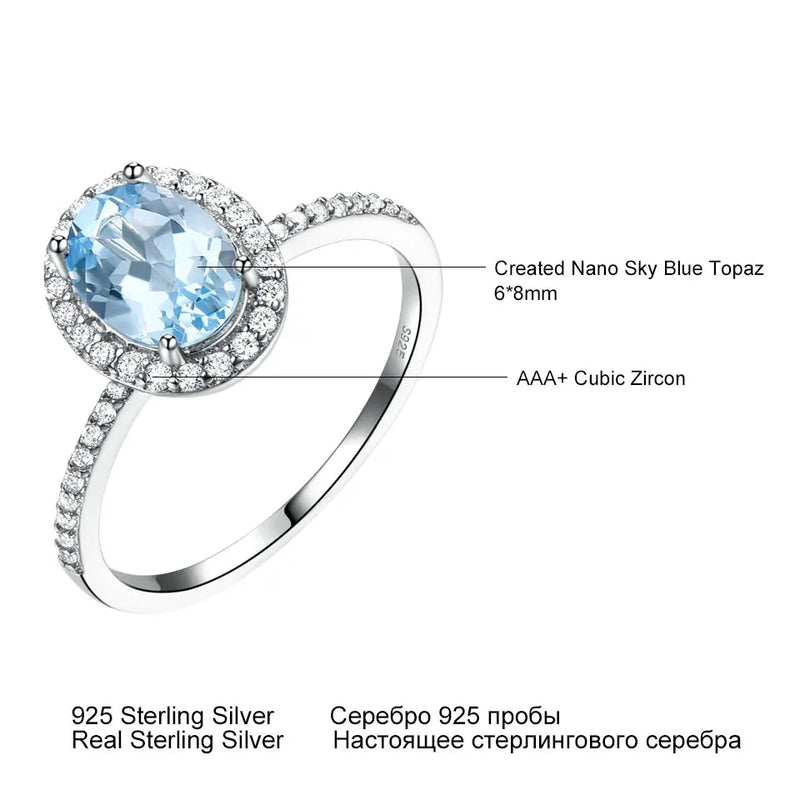 925 Sterling Silver Sky Blue Topaz Oval Ring for Women