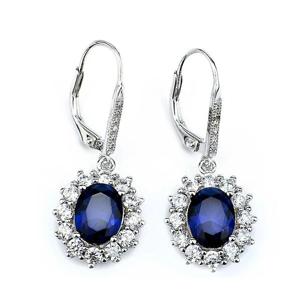 Sterling Silver Drop Earrings with Blue Red Sapphire CZ Crystals for Women