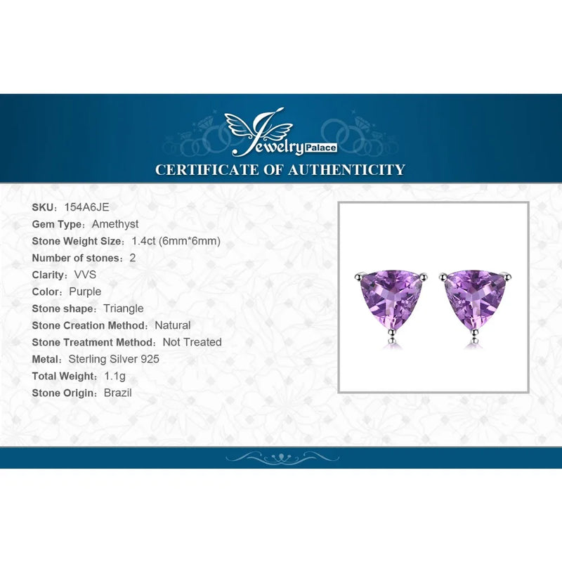 925 Sterling Silver Purple Amethyst Stud Earrings for Women