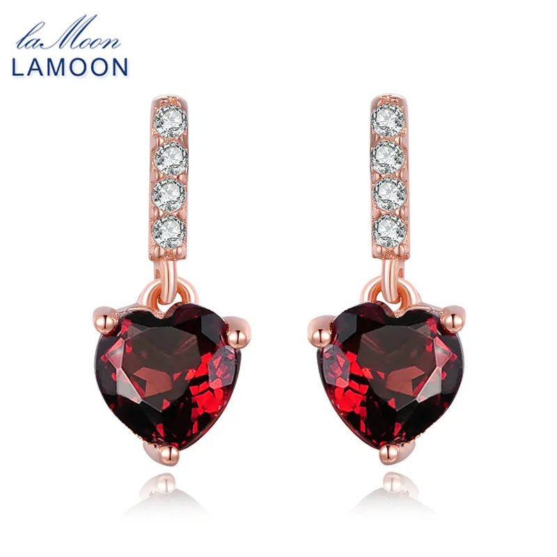 925 Sterling Silver Heart Garnet Earrings for Women