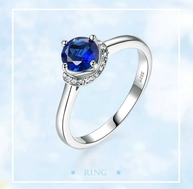 925 Sterling Silver Blue Sapphire Halo Ring for Women