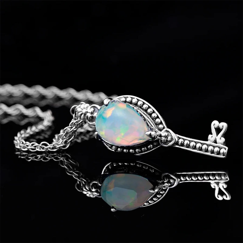 925 Sterling Silver Opal Pendant Key Shape for Women