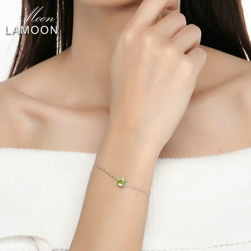 925 Sterling Silver Natural Peridot Charm Bracelet for Women