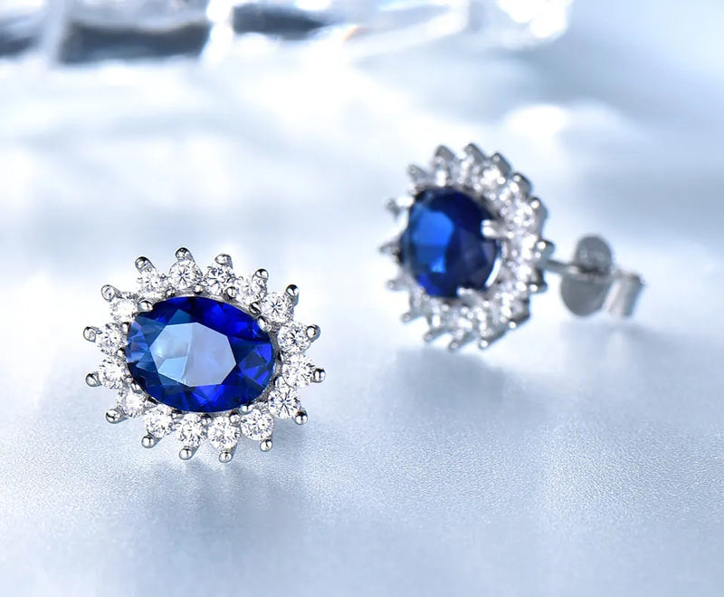 925 Sterling Silver Blue Sapphire Earrings for Women