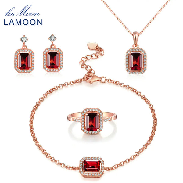 Sterling Silver 925 Garnet Gemstone Rose Gold Plated Jewelry Set For Women