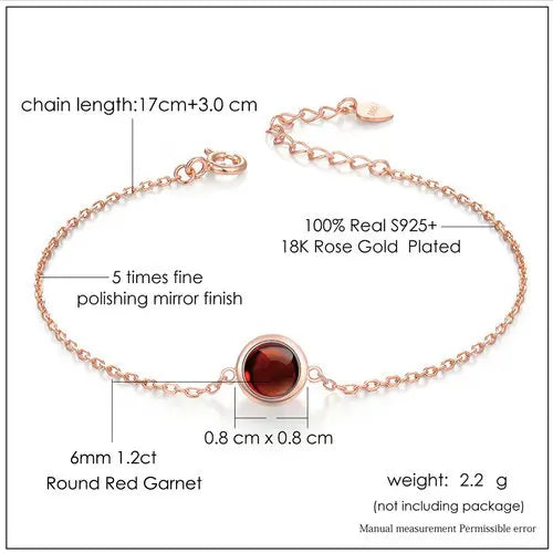 925 Sterling Silver Bracelet with 1.10ct Red Garnet Charm for Women