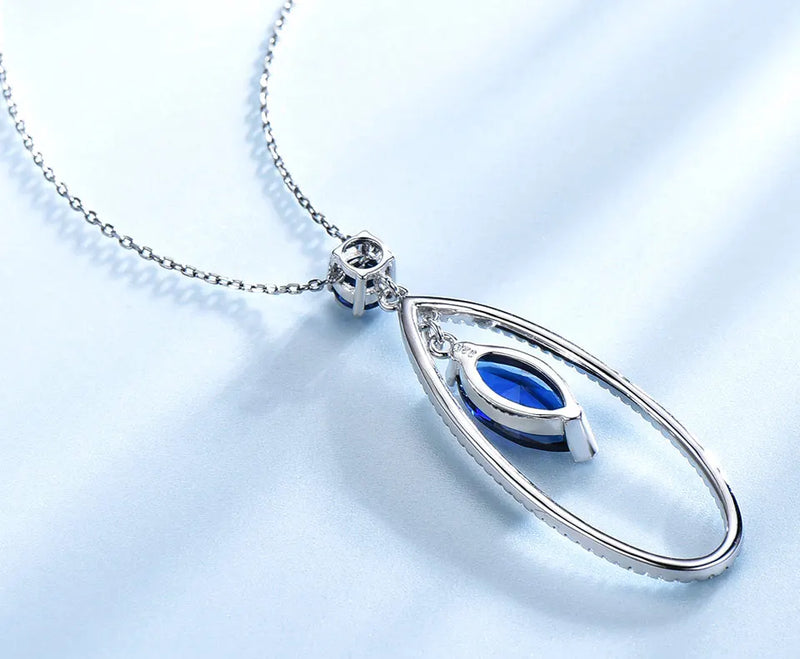 Sterling Silver Blue Sapphire Pendant and Drop Earrings Set for Women