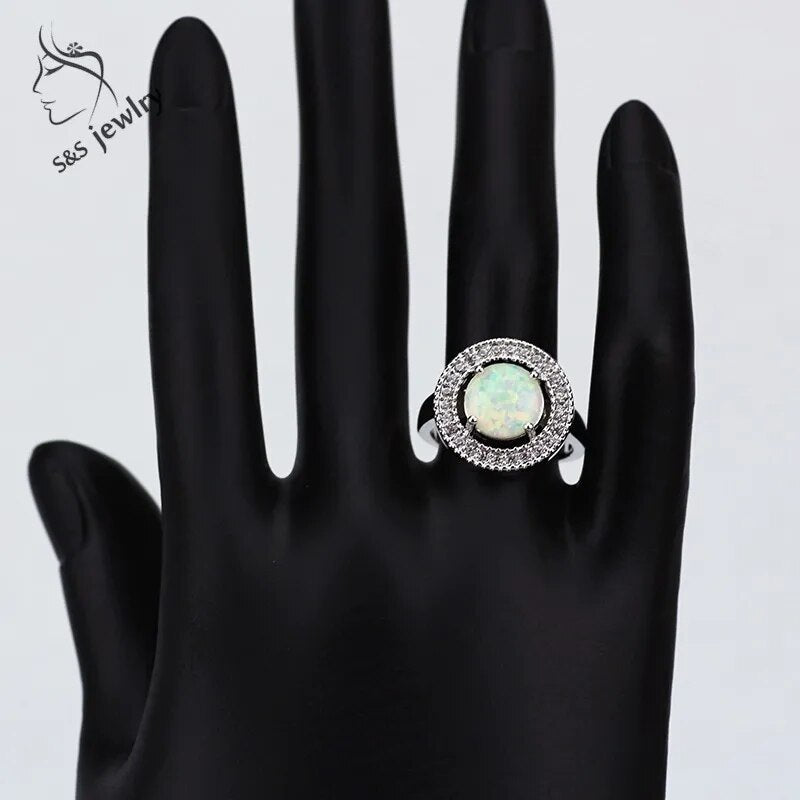 925 Sterling Silver Fire Opal Gem Ring for Unisex