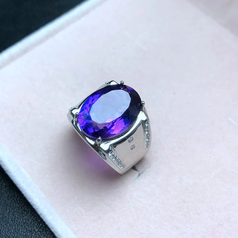 925 Sterling Silver Ring with Natural Mysterious Purple Amethyst for Men