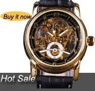 Golden Rectangle Dial Hollow Skeleton Mechanical Watch for Men