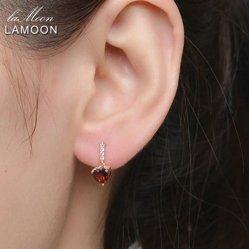 925 Sterling Silver Heart Garnet Earrings for Women