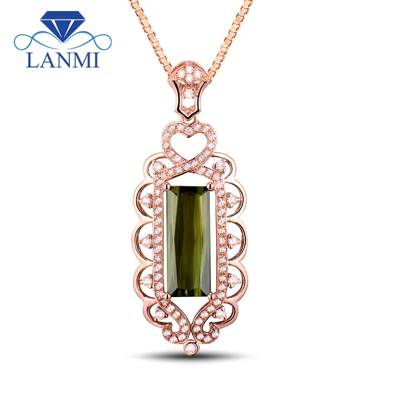 18K Rose Gold Pendant with Natural Diamond & Green Tourmaline for Women